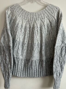 White House Black Market Light Gray Cable Knit Scoop Sweater